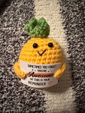 Yellow Crochet Pineapple Plush with Green Top - You’re Awesome Saying